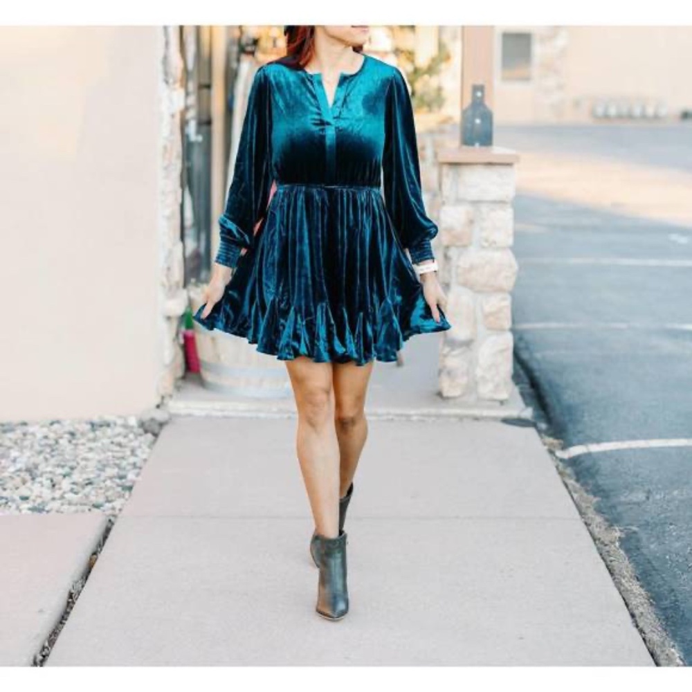 Blu Pepper Velvet Dress Teal